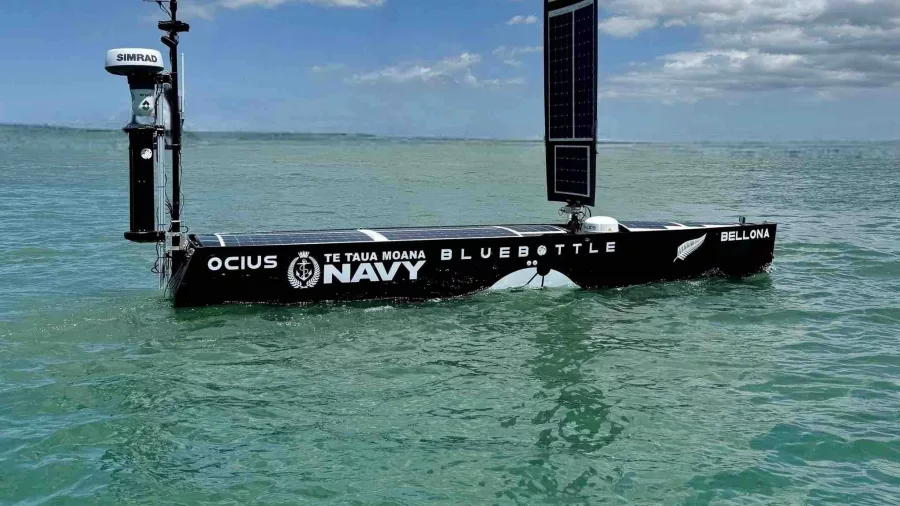 NZDF's uncrewed vessel, Bellona - a Bluebottle craft made by Sydney-based Ocius.