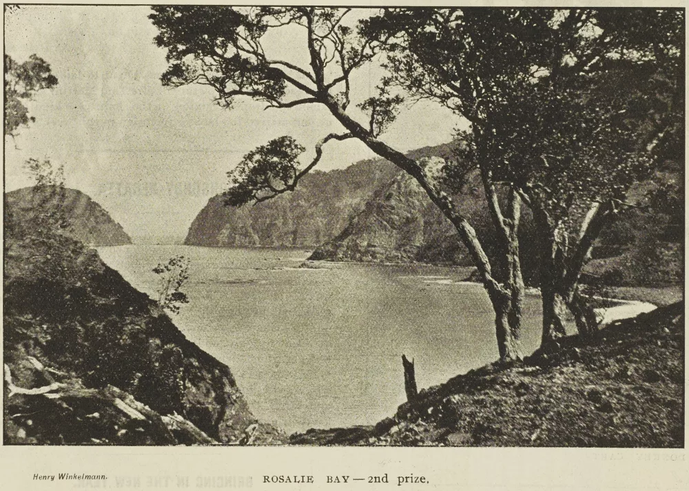 Rosalie Bay, Great Barrier Island in 1895. This picture gained second prize in the New Zealand Graphic Photographic Competition. Photo / Henry Winkelmann via  Auckland Libraries Heritage Collections, NZG-18951221-762-2. 
