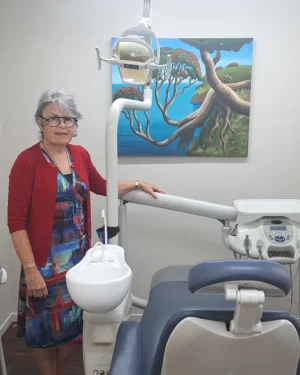 Aotea Community Health Trustee Leonie Howie with donated dental equipment. Photo / RNZ / Luka Forman