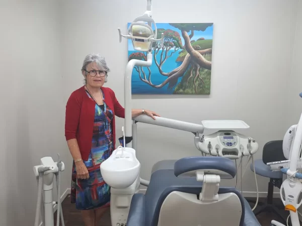Aotea Community Health Trustee Leonie Howie with donated dental equipment. Photo / RNZ / Luka Forman