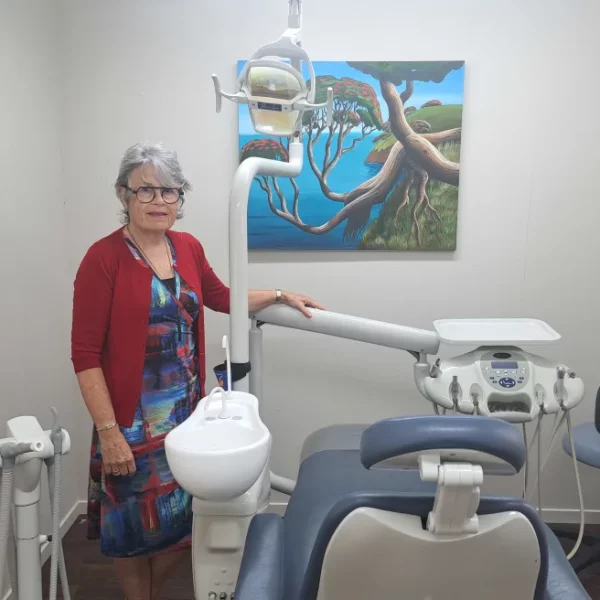 Aotea Community Health Trustee Leonie Howie with donated dental equipment. Photo / RNZ / Luka Forman