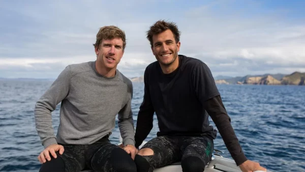 Live Ocean founders Blair Tuke and Peter Burling are diving headfirst into World Ocean Day, encouraging Kiwis to take the plunge and make a splash for ocean conservation. Photo / Live Ocean