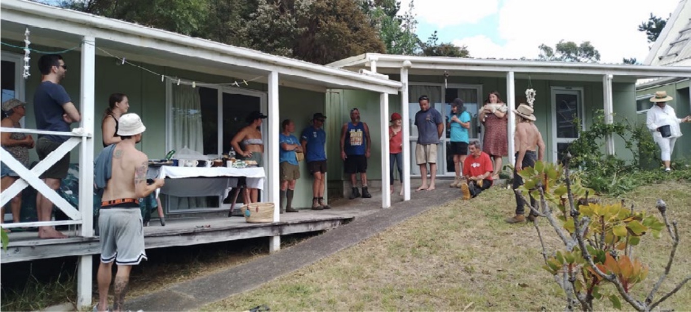 Aotea Army in action: Volunteers from the community work together during a working bee day at Kate Langford's home, demonstrating the power of collective effort in transforming and beautifying local spaces.