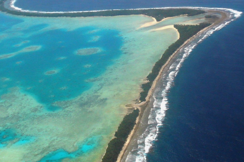 Aerial view of Tuvalu’s capital, Funafuti, 2011. Tuvalu is a remote country of low lying atolls, making it vulnerable to climate change. Photo: Lily-Anne Homasi / DFAT / CC