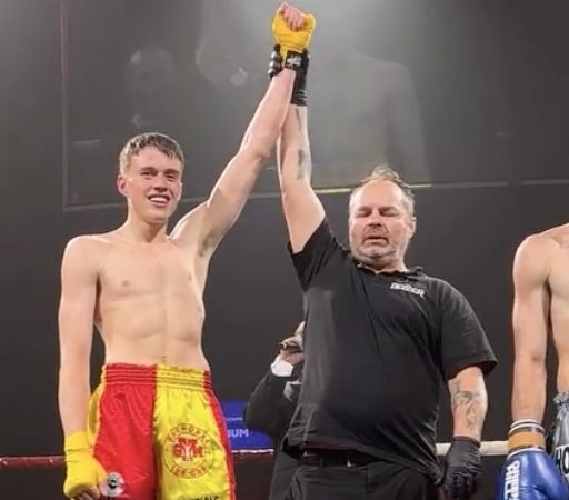 Hunter Edwards all smiles as his hand is raised after a unanimous decision win at Unbroken 4. Photo / CSN Watch