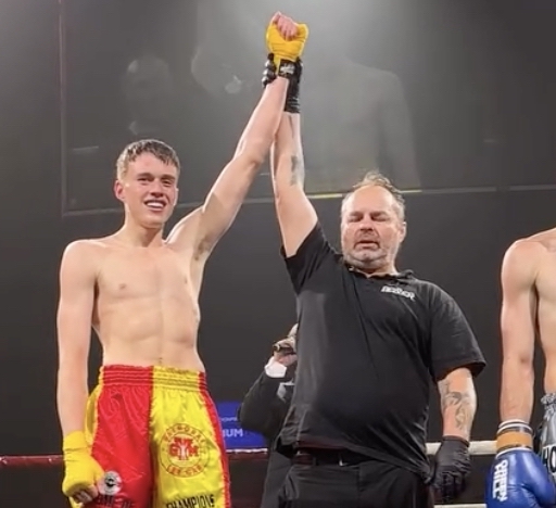 Hunter Edwards all smiles as his hand is raised after a unanimous decision win at Unbroken 4. Photo / CSN Watch