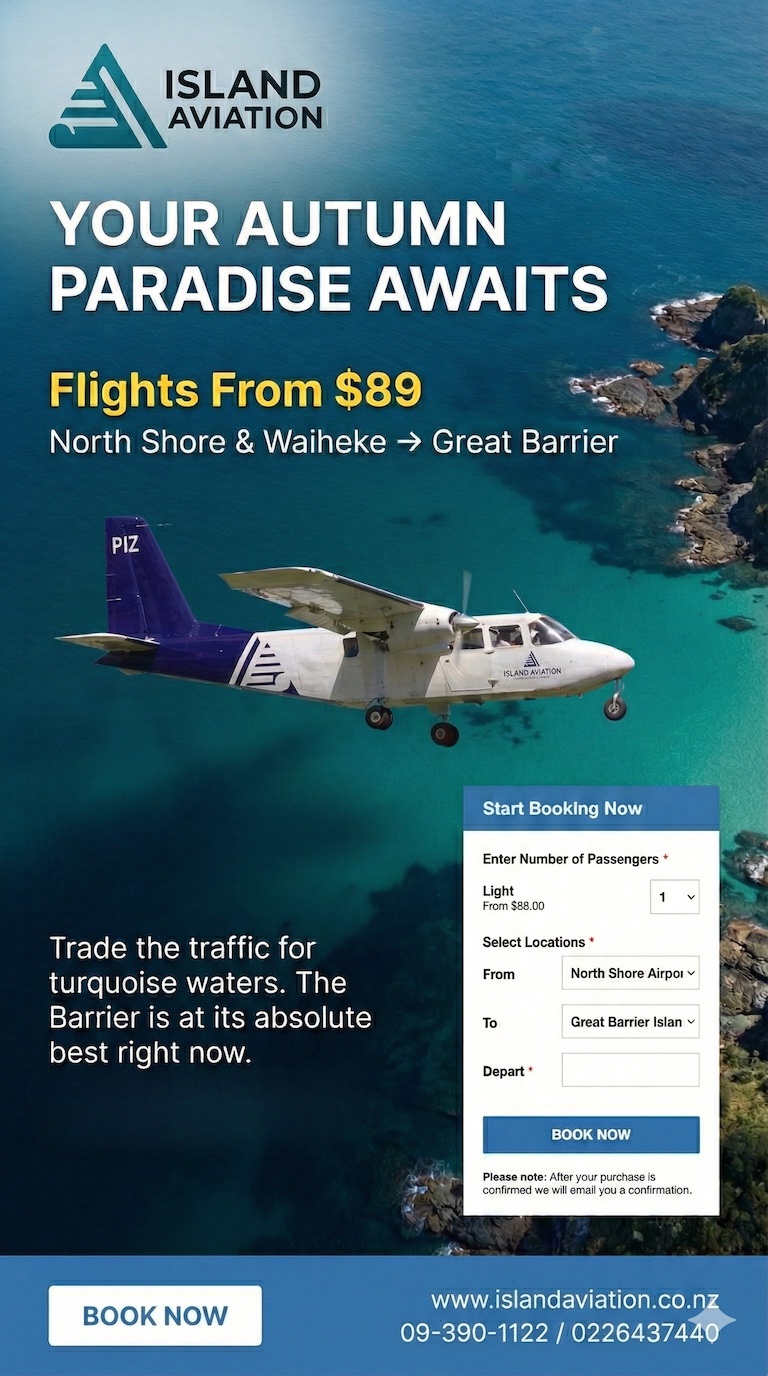 Book Flights to / from Aotea Great Barrier Island with Island Aviation.