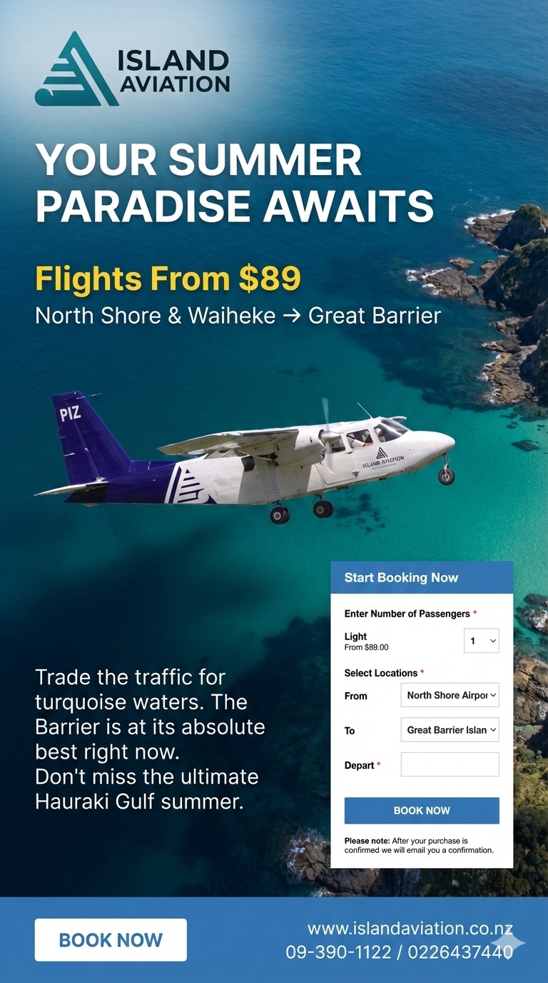 Book Flights to / from Aotea Great Barrier Island with Island Aviation.