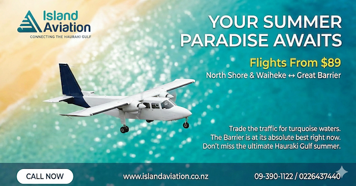 Fly straight into the heart of Great Barrier Island's summer season with Island Aviation.