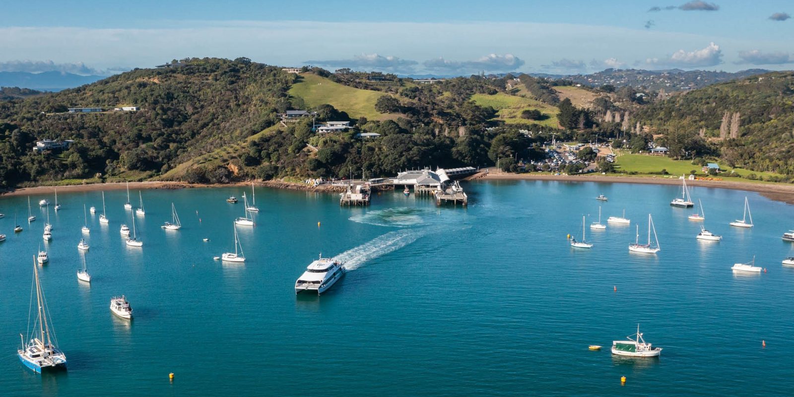 Fullers360 ferry departs Waiheke Wharf, carrying commuters and tourists across the Waitematā Harbour. Photo / Fullers