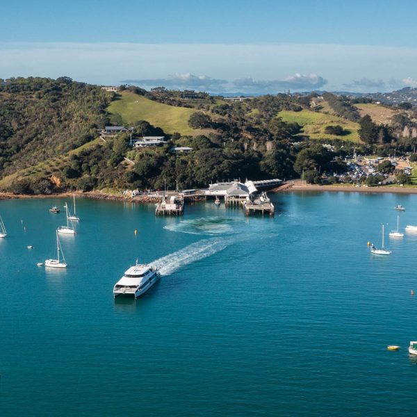 Fullers360 ferry departs Waiheke Wharf, carrying commuters and tourists across the Waitematā Harbour. Photo / Fullers