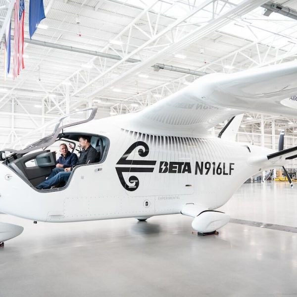 The Beta Alia CX300 — Air New Zealand’s first fully electric aircraft — inside a hangar ahead of its four-month test programme.