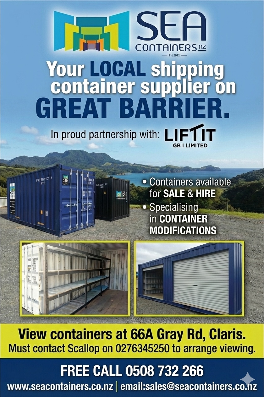 SEA Containers NZ, your local shipping container supplier on Great Barrier Island.